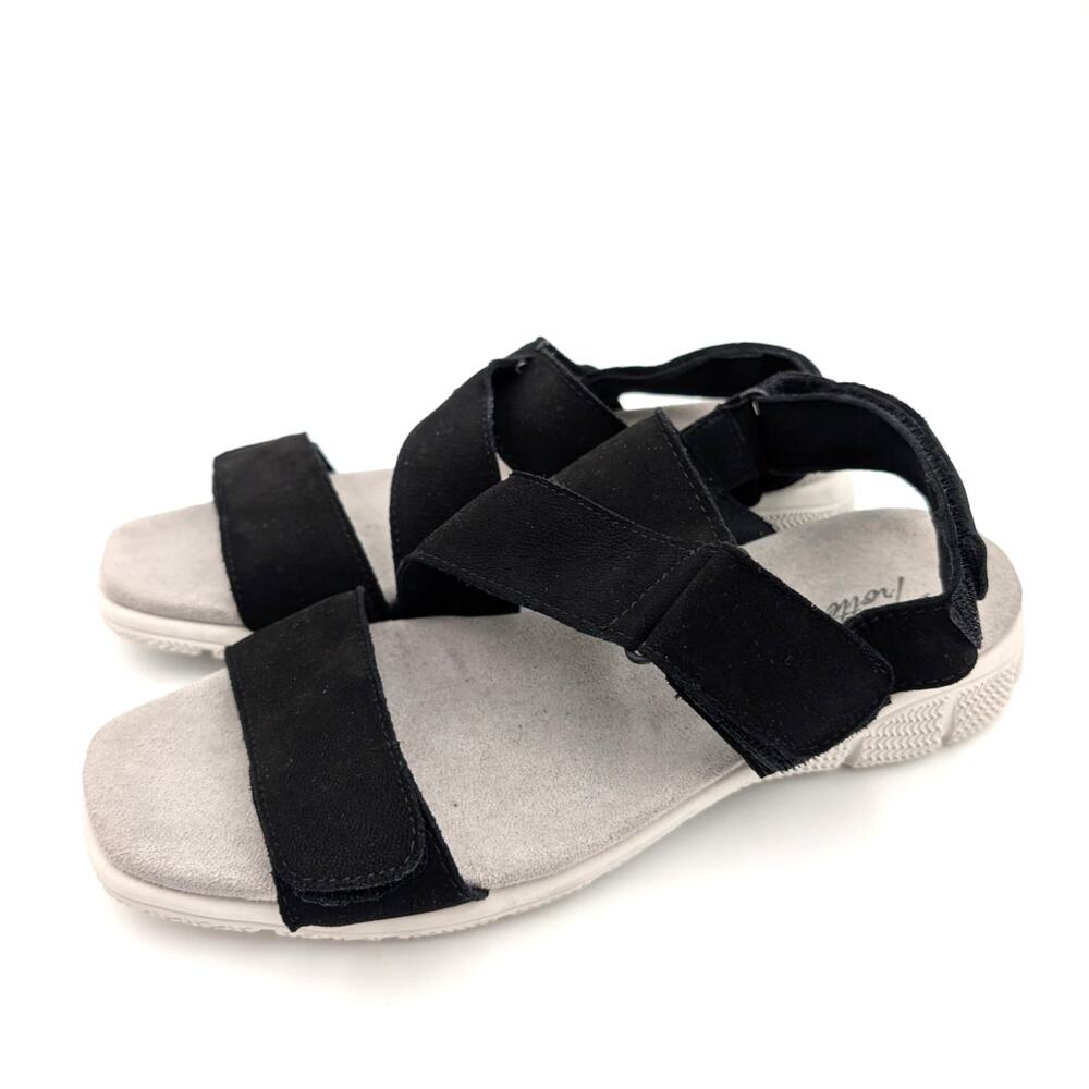 Trotters Tatia Leather Flats Strappy Sandals Women's Black/Gray Size US7.5W EU38
